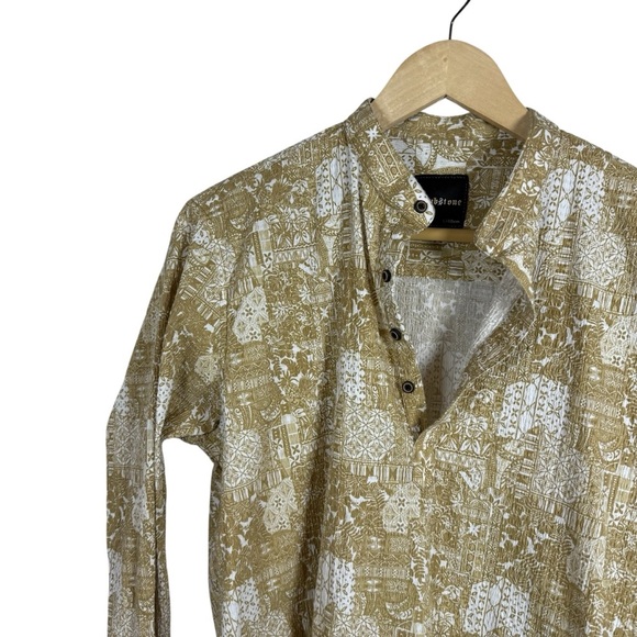 Clubstone Men’s Abstract Button Collar Shirt in Beige/White Size L - Picture 5 of 8